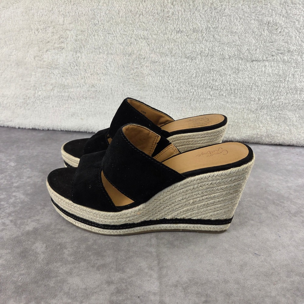 Crown Vintage Erasin Black Suede Espadrille Wedge Sandals Platform Mules 10M